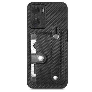 For OPPO A57 4G Wristband Kickstand Card Wallet Back Cover Phone Case with Tool Knife(Black)
