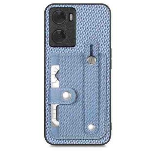 For OPPO A57 4G Wristband Kickstand Card Wallet Back Cover Phone Case with Tool Knife(Blue)