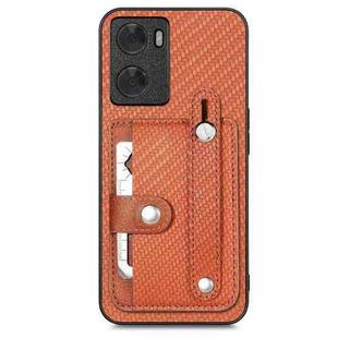 For OPPO A57 4G Wristband Kickstand Card Wallet Back Cover Phone Case with Tool Knife(Brown)