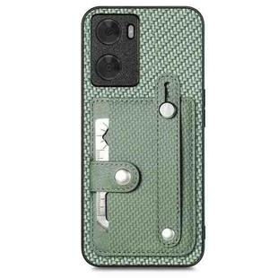 For OPPO A57 4G Wristband Kickstand Card Wallet Back Cover Phone Case with Tool Knife(Green)