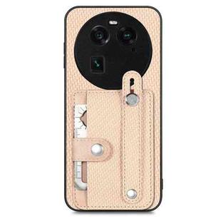 For OPPO Find X6 Wristband Kickstand Card Wallet Back Cover Phone Case with Tool Knife(Khaki)