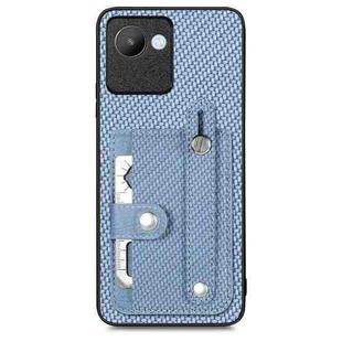 For Realme C30 Wristband Kickstand Card Wallet Back Cover Phone Case with Tool Knife(Blue)