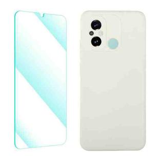 For Xiaomi Poco C55 / Redmi 12C ENKAY Liquid Silicone Phone Case with Tempered Film(Beige)