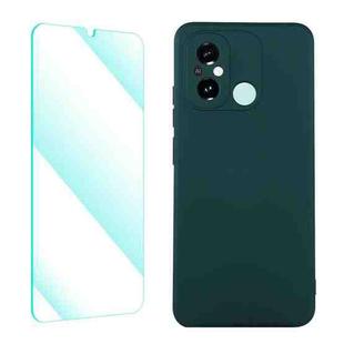 For Xiaomi Poco C55 / Redmi 12C ENKAY Liquid Silicone Phone Case with Tempered Film(Dark Green)