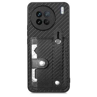 For vivo X90 Wristband Kickstand Card Wallet Back Cover Phone Case with Tool Knife(Black)