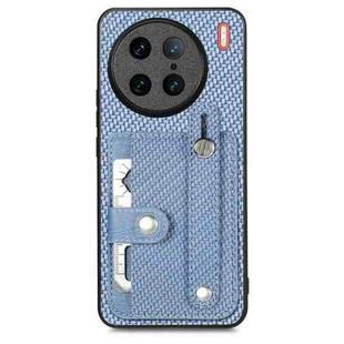 For vivo X90 Pro Wristband Kickstand Card Wallet Back Cover Phone Case with Tool Knife(Blue)