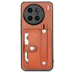 For vivo X90 Pro Wristband Kickstand Card Wallet Back Cover Phone Case with Tool Knife(Brown)