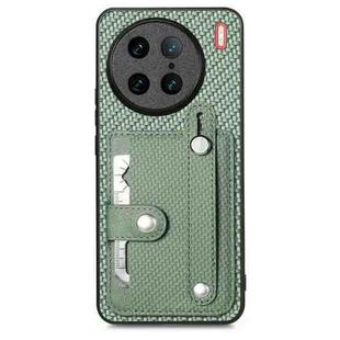 For vivo X90 Pro Wristband Kickstand Card Wallet Back Cover Phone Case with Tool Knife(Green)