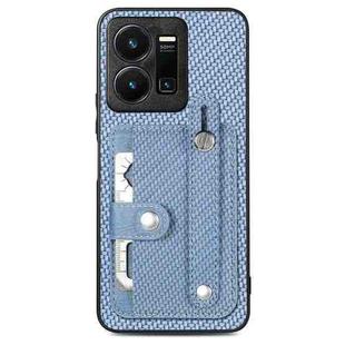 For vivo Y35 Wristband Kickstand Card Wallet Back Cover Phone Case with Tool Knife(Blue)