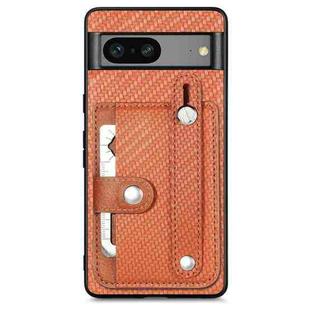 For Google Pixel 7a Wristband Kickstand Card Wallet Back Cover Phone Case with Tool Knife(Brown)