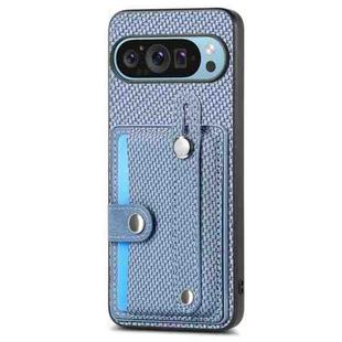 For Google Pixel 9 Wristband Kickstand Card Wallet Back Cover Phone Case with Tool Knife(Blue)