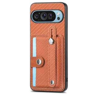 For Google Pixel 9 Wristband Kickstand Card Wallet Back Cover Phone Case with Tool Knife(Brown)