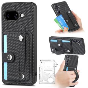 For Google Pixel 9a Wristband Kickstand Card Wallet Back Cover Phone Case with Tool Knife(Black)