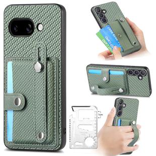 For Google Pixel 9a Wristband Kickstand Card Wallet Back Cover Phone Case with Tool Knife(Green)
