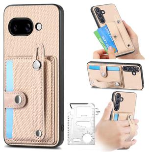 For Google Pixel 9a Wristband Kickstand Card Wallet Back Cover Phone Case with Tool Knife(Khaki)