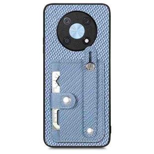 For Huawei Nova Y90 Wristband Kickstand Card Wallet Back Cover Phone Case with Tool Knife(Blue)