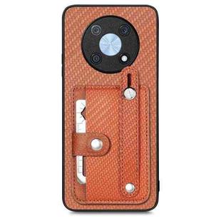 For Huawei Nova Y90 Wristband Kickstand Card Wallet Back Cover Phone Case with Tool Knife(Brown)