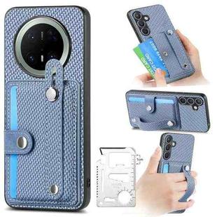 For Huawei Mate 70 Wristband Kickstand Card Wallet Back Cover Phone Case with Tool Knife(Blue)