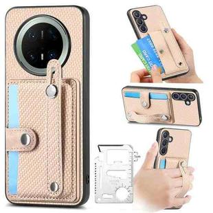 For Huawei Mate 70 Pro Wristband Kickstand Card Wallet Back Cover Phone Case with Tool Knife(Khaki)