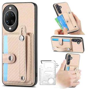 For Huawei nova 14 Wristband Kickstand Card Wallet Back Cover Phone Case with Tool Knife(Khaki)