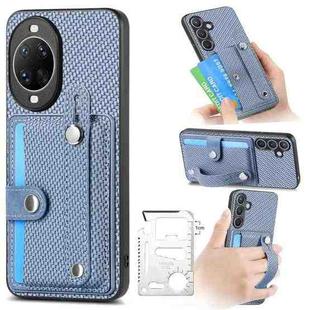 For Huawei nova 14 Ultra Wristband Kickstand Card Wallet Back Cover Phone Case with Tool Knife(Blue)