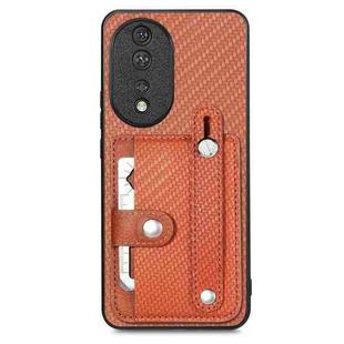 For Honor 80 Wristband Kickstand Card Wallet Back Cover Phone Case with Tool Knife(Brown)