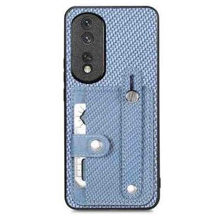 For Honor 80 Pro Wristband Kickstand Card Wallet Back Cover Phone Case with Tool Knife(Blue)