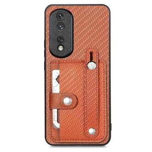 For Honor 80 Pro Wristband Kickstand Card Wallet Back Cover Phone Case with Tool Knife(Brown)