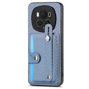 For Honor Magic6 Pro 5G Wristband Kickstand Card Wallet Back Cover Phone Case with Tool Knife(Blue)