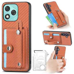 For Honor 400 Lite Global Wristband Kickstand Card Wallet Back Cover Phone Case with Tool Knife(Brown)