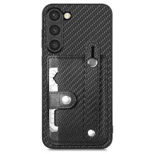 For Samsung Galaxy S23 5G Wristband Kickstand Wallet Back Phone Case with Tool Knife(Black)