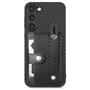 For Samsung Galaxy S23+ 5G Wristband Kickstand Wallet Back Phone Case with Tool Knife(Black)