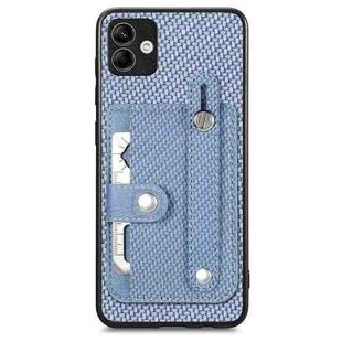 For Samsung Galaxy A04 4G Wristband Kickstand Wallet Back Phone Case with Tool Knife(Blue)