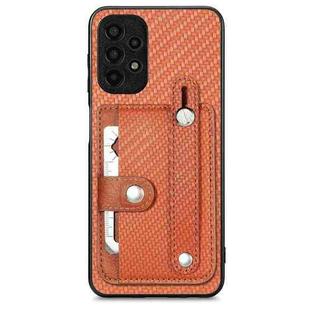 For Samsung Galaxy A13 4G Wristband Kickstand Wallet Back Phone Case with Tool Knife(Brown)