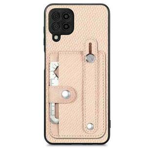 For Samsung Galaxy A22 4G Wristband Kickstand Wallet Back Phone Case with Tool Knife(Khaki)