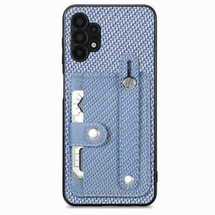 For Samsung Galaxy A32 5G Wristband Kickstand Wallet Back Phone Case with Tool Knife(Blue)
