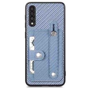 For Samsung Galaxy A50 Wristband Kickstand Wallet Back Phone Case with Tool Knife(Blue)