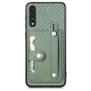 For Samsung Galaxy A50 Wristband Kickstand Wallet Back Phone Case with Tool Knife(Green)