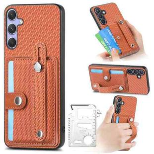 For Samsung Galaxy S25 5G Wristband Kickstand Wallet Back Phone Case with Tool Knife(Brown)