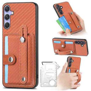 For Samsung Galaxy S25 Ultra 5G Wristband Kickstand Wallet Back Phone Case with Tool Knife(Brown)