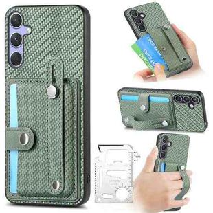 For Samsung Galaxy S25 Ultra 5G Wristband Kickstand Wallet Back Phone Case with Tool Knife(Green)