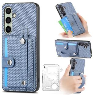 For Samsung Galaxy A56 5G Wristband Kickstand Wallet Back Phone Case with Tool Knife(Blue)