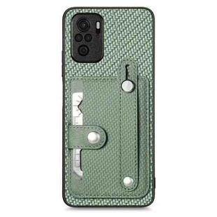 For Redmi Note 10 Wristband Kickstand Card Wallet Back Phone Case with Tool Knife(Green)