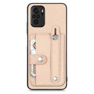 For Redmi Note 10 Wristband Kickstand Wallet Back Phone Case with Tool Knife(Khaki)