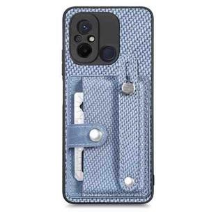 For Redmi 12C Wristband Kickstand Card Wallet Back Phone Case with Tool Knife(Blue)