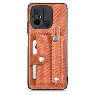 For Redmi Note 9S Wristband Kickstand Card Wallet Back Phone Case with Tool Knife(Brown)