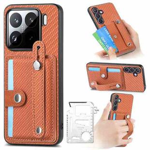 For Xiaomi 15 Wristband Kickstand Card Wallet Back Phone Case with Tool Knife(Brown)
