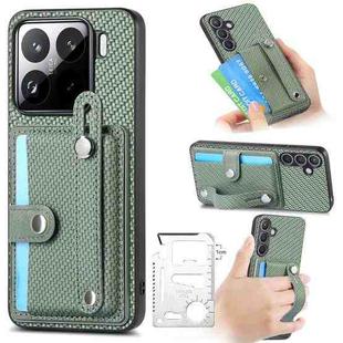 For Xiaomi 15 Wristband Kickstand Card Wallet Back Phone Case with Tool Knife(Green)