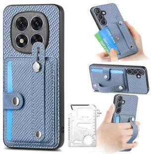 For Redmi Note 14 Pro+ 5G Wristband Kickstand Card Wallet Back Phone Case with Tool Knife(Blue)