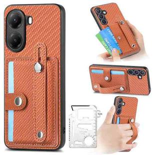 For Redmi Turbo 4 Wristband Kickstand Card Wallet Back Phone Case with Tool Knife(Brown)